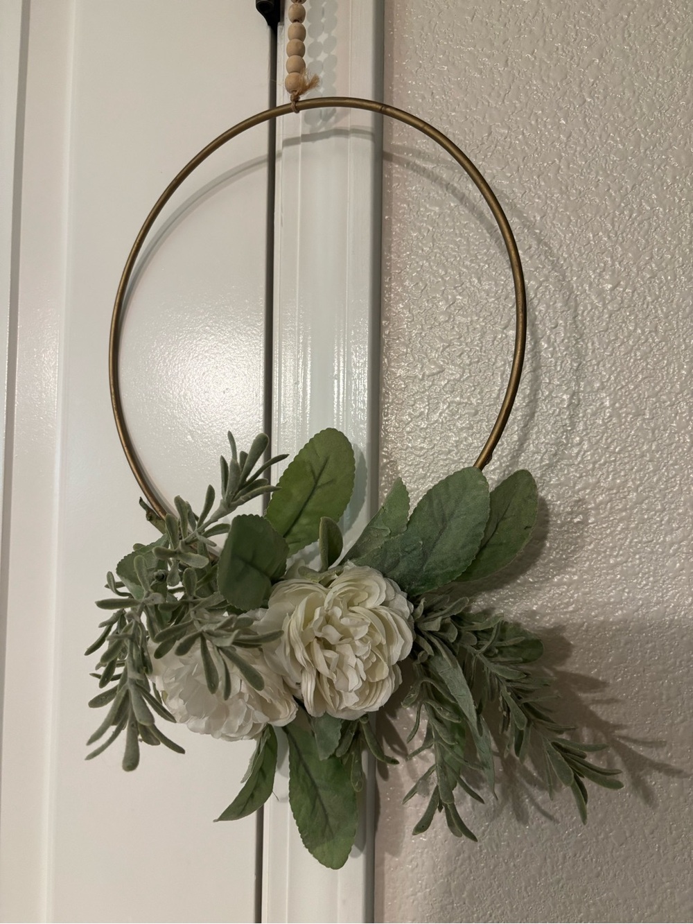 Gold Hoop Wreath with Cream Floral and Greenery - Home Accents